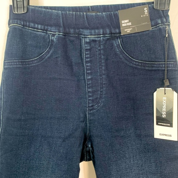 Express High Waisted Super-Soft Knit Dark Wash Pull On Skinny Jean- S- NWT - Picture 3 of 14